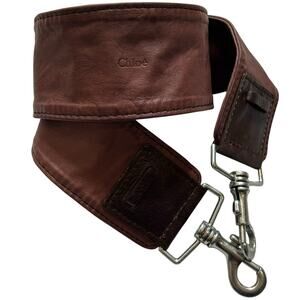 Chloe Stamped Wide Leather Strap Brown Lambskin Shoulder Crossbody Strap